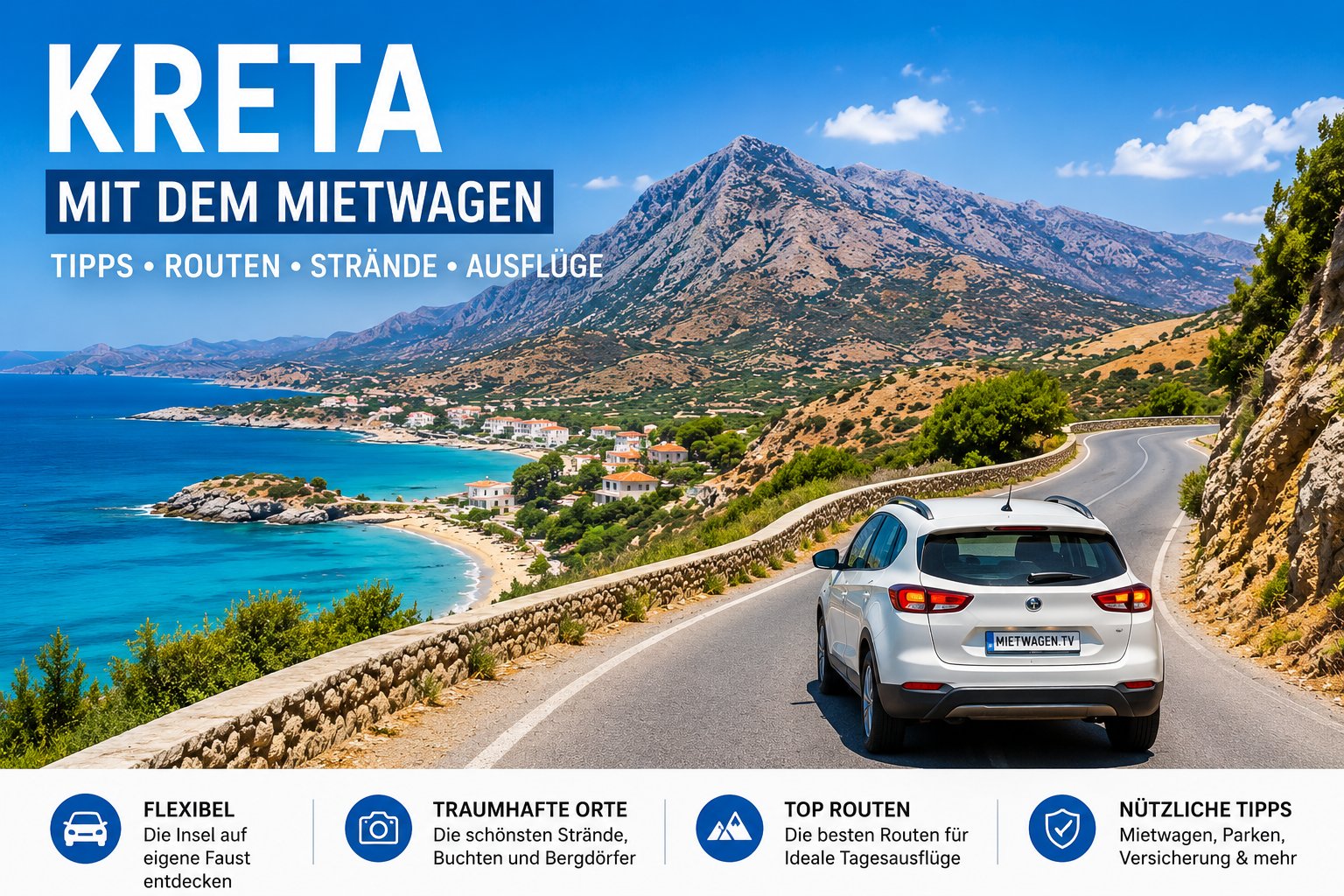 Kreta mit dem Mietwagen an der Küste zwischen Bergen und Meer