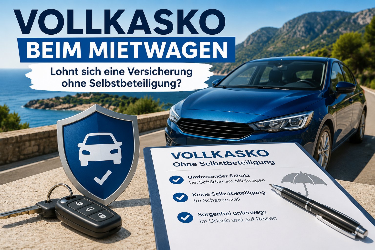 Vollkasko beim Mietwagen ohne Selbstbeteiligung mit Mietwagen und Versicherungsschutz